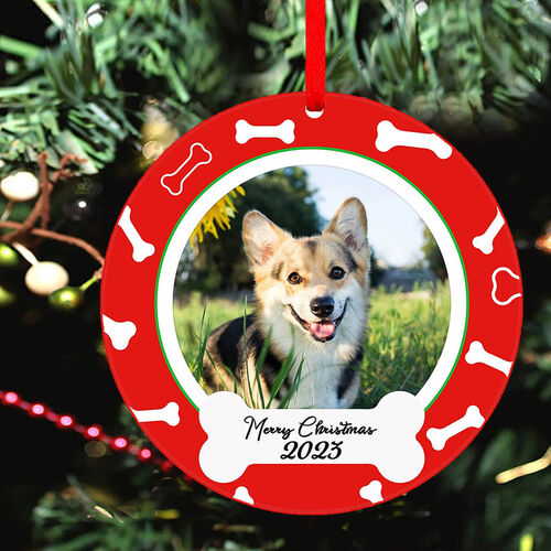 Personalized Round Christmas Photo Ornaments Gift with Bone Pattern for Dog