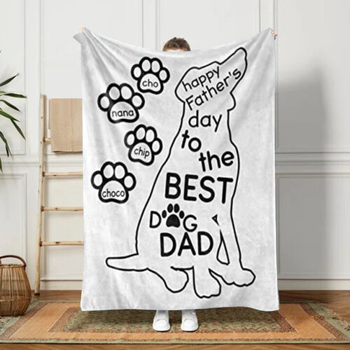 Personalized Name Blanket with Dog Pattern Cute Present for Best Dad