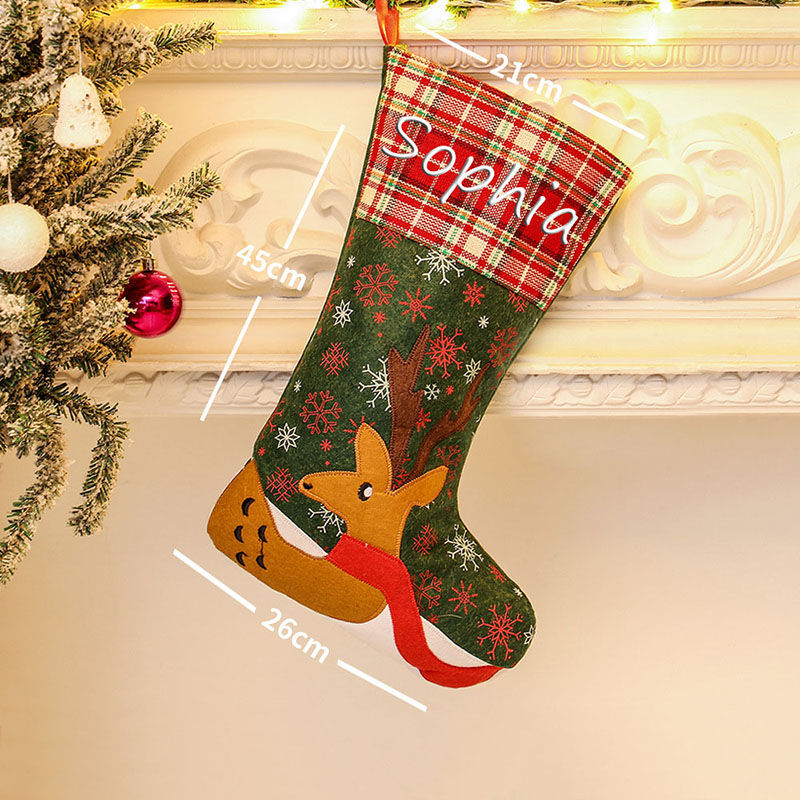 Personalized Green Snowflake Elk Custom Name Christmas Socks