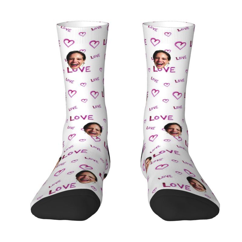 Customized Face Socks Love  Heart Text Valentine's Day Gift
