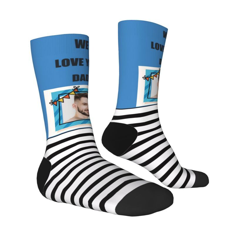 "We Love You Dad" Custom Striped Socks with Photo
