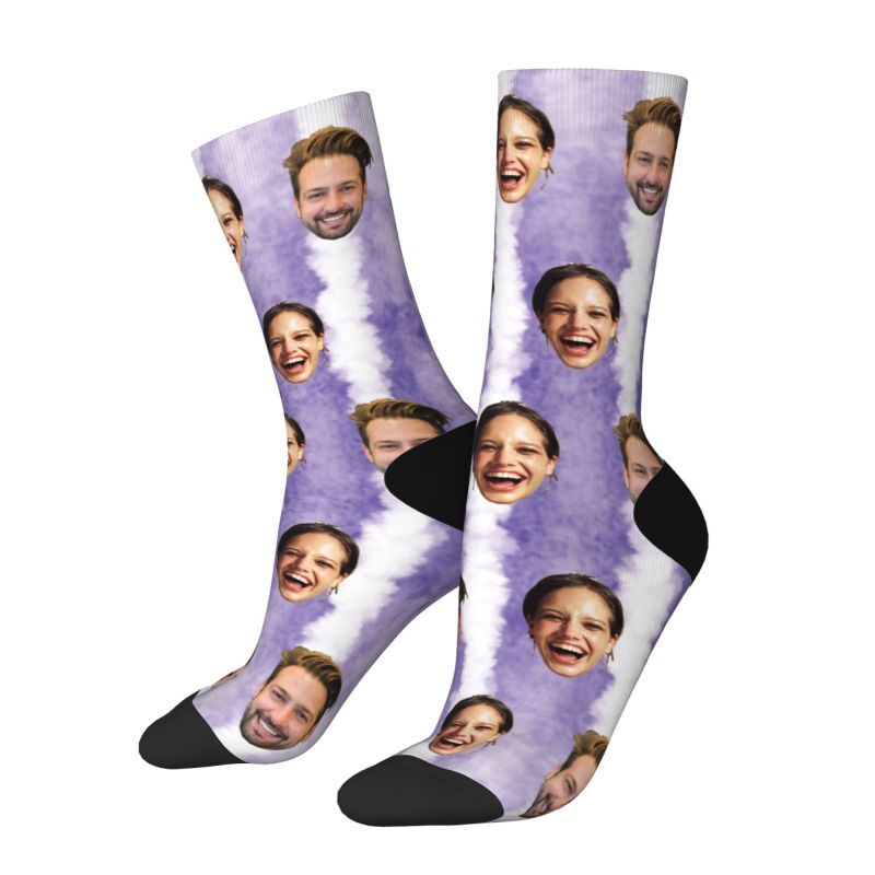 Customized Purple Tie Dye Socks with Photo Printed Soft Socks for Couples
