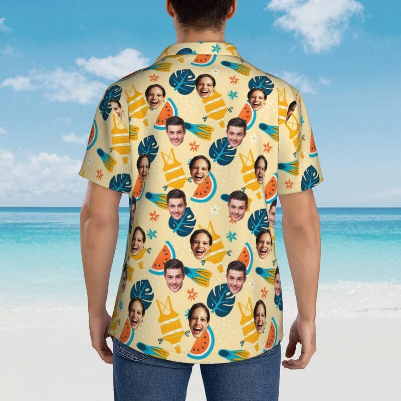 Custom Hawaiian Shirts with Photo Watermelon Print for Couples