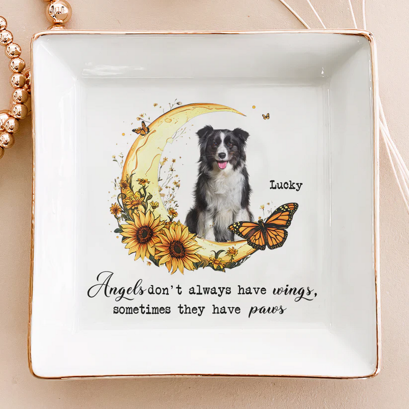 Personalized Picture Jewelry Ring Dish with Moon Pattern Unique Gift for Pet Lover