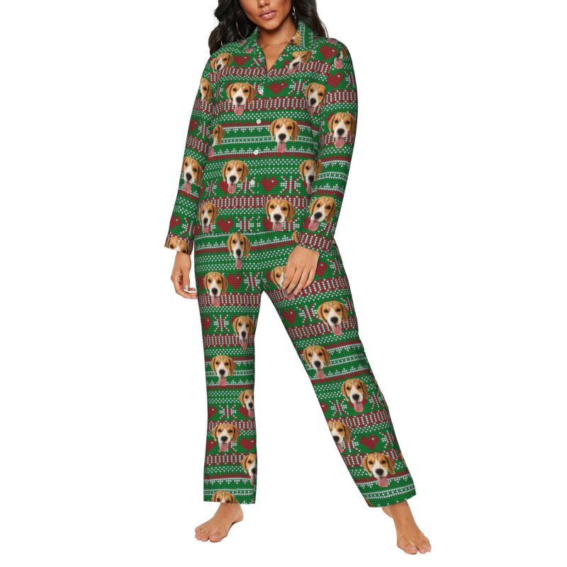 Personalisierte Pyjamas benutzerdefinierte Haustier Foto Weihnachten Liebe Pixel-Stil Design Perfektes Geschenk für die Familie