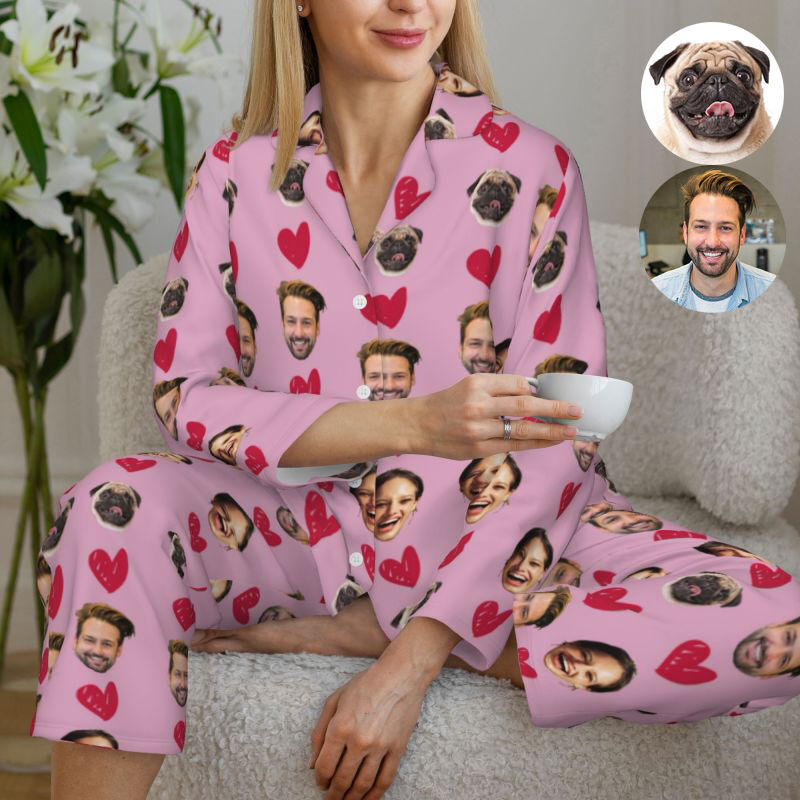 Personalized Pajamas Custom Photos of Your Loved Ones Warm Heart Design Perfect Gift for Couples