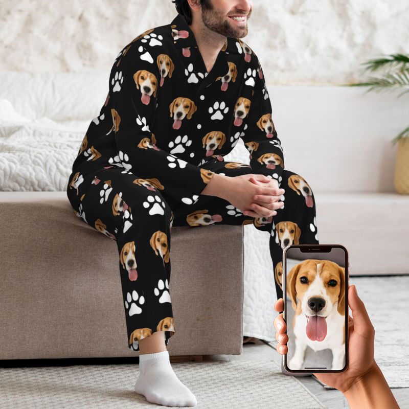 Personalized Pajamas Custom Pet Photo Optional Color Pawprints Design Great Gift for Pet Lovers