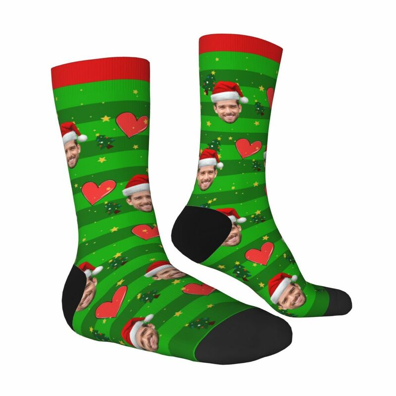 Custom Face Socks with Love Heart and Santa Hat Cute Socks Christmas Gifts for Couples