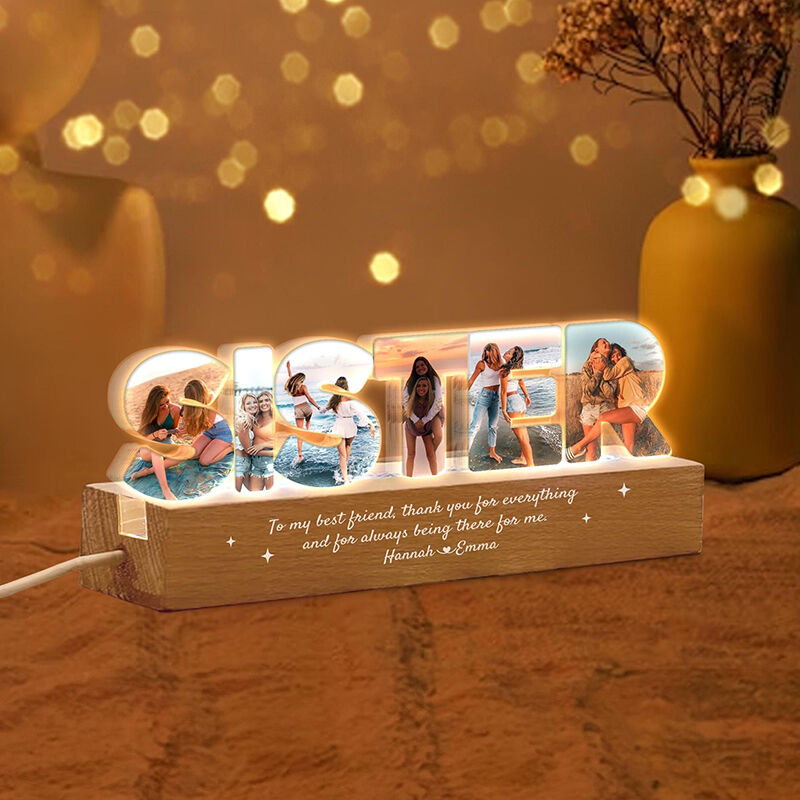 Luce notturna personalizzata con foto, regalo prezioso per la cara sorella