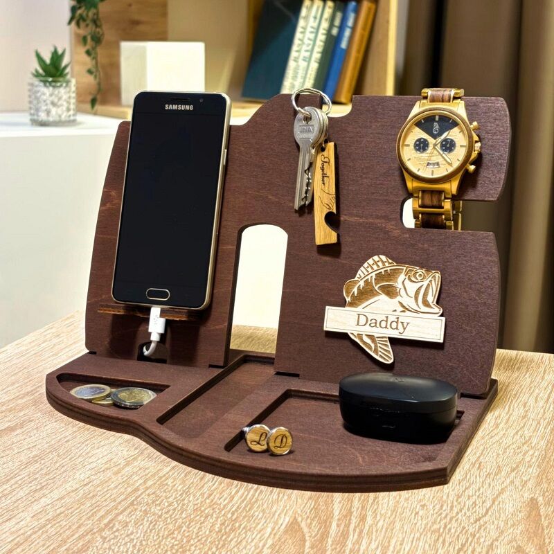 Personalisiertes Schreibtisch-Organizer Telefon-Docking-Station Holz-Ständer-Design Attraktives Geschenk Für Ihn