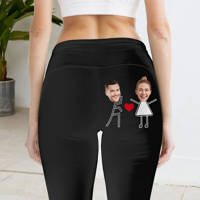 Leggings personalizzati Coppia Testa Foto Amore Lancio Divertente Design Regalo per i suoi amanti