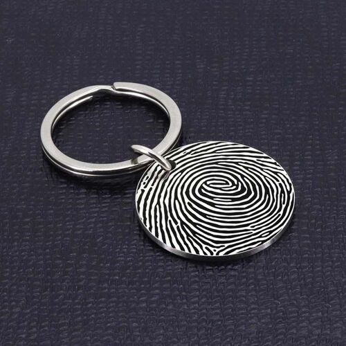 Custom Round Engraved Fingerprint Keychain