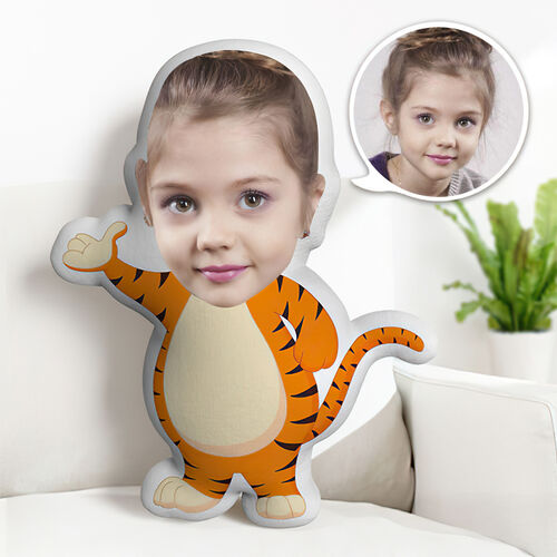 Individuelles Gesichtskissen Niedlicher Tiger 3D Portrait Personalisiertes Fotokissen Lustige Geschenke