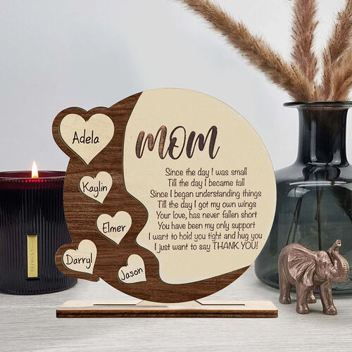 Décoration en bois avec nom en forme de coeur pour la fête des mères