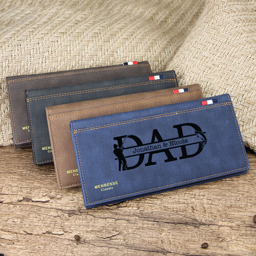 Personalized Long Wallets for Men Custom Kids Names and Father Fishing Graphics