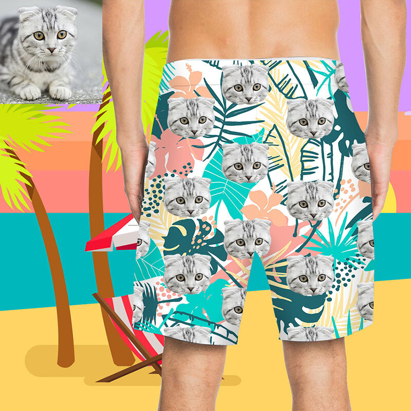 Custom Face Colorful Palm Men's Beach Shorts