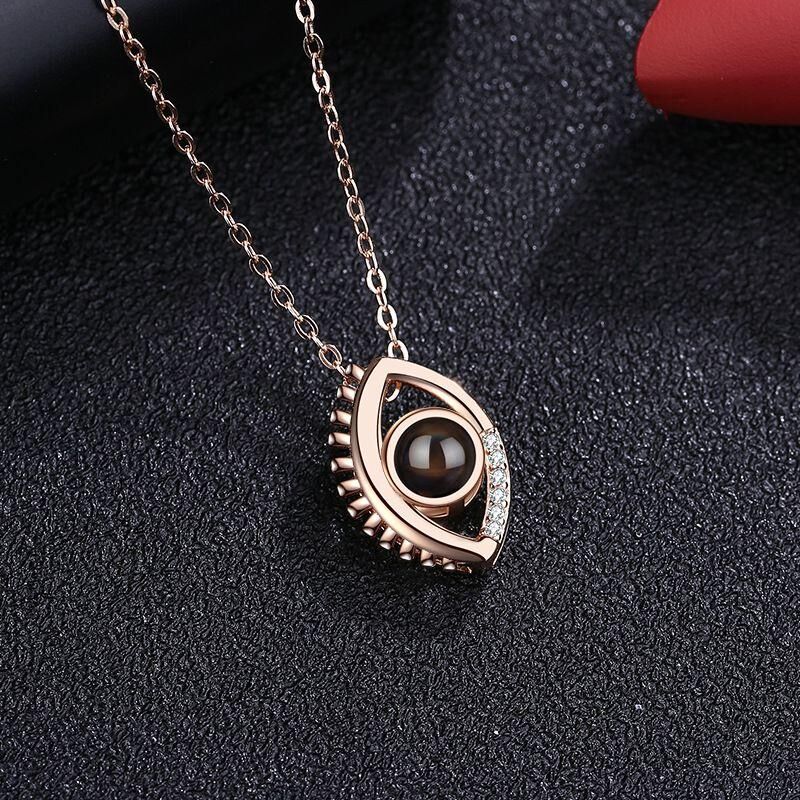 Sterling Silver Personalized Photo Projection Necklace-Evil Eye