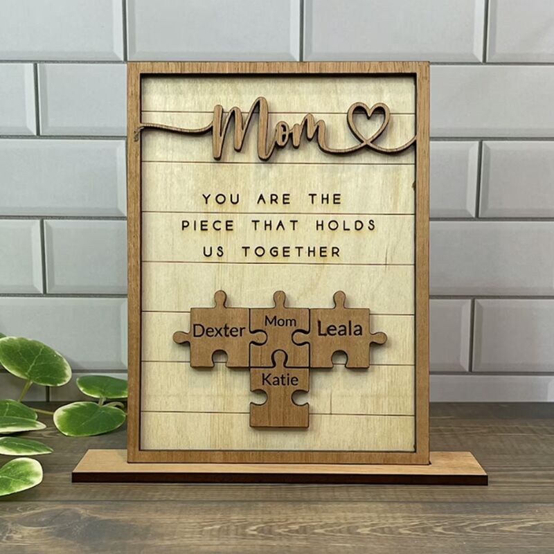 Cadre puzzle personnalisé au nom de la famille "Tu es la pièce qui nous unit" pour la fête des mères