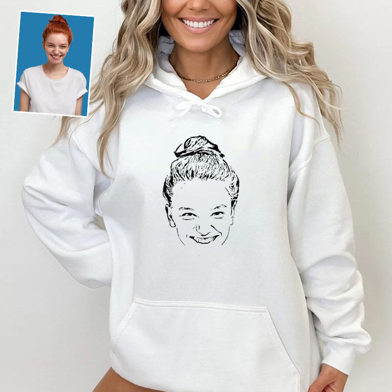 Personalized Hoodie Custom Photo of Women's Head Sketch Unique Present for Her