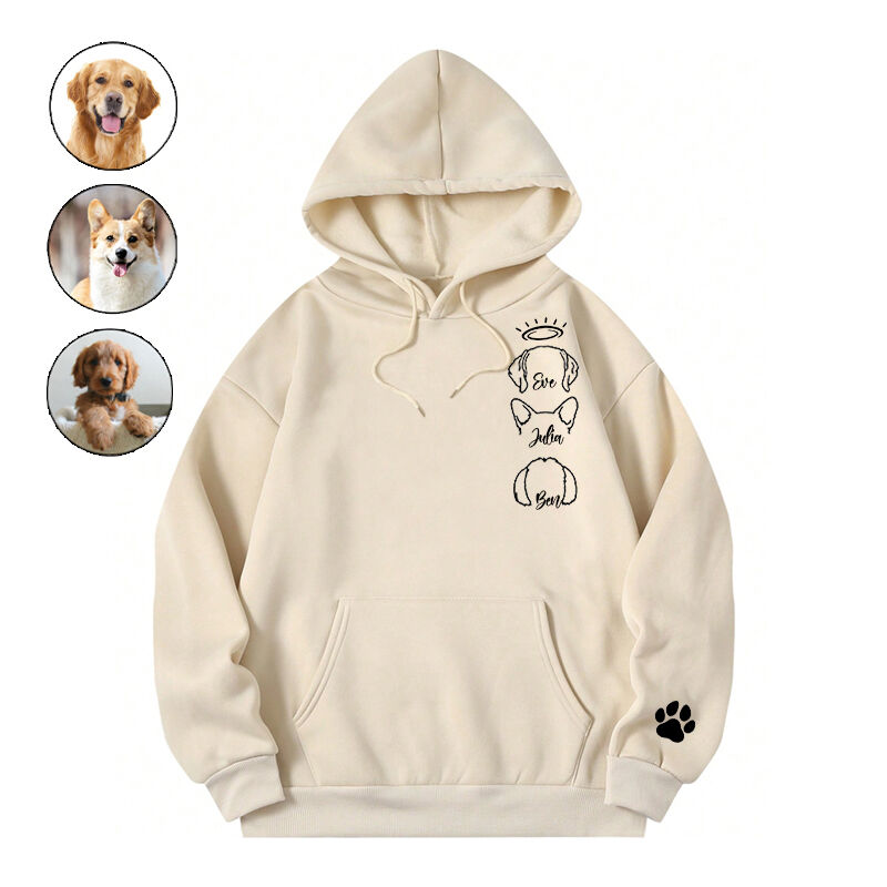 Personalized Hoodie Optional Puppy Head Line Design with Custom Names Gift for Pet Lovers