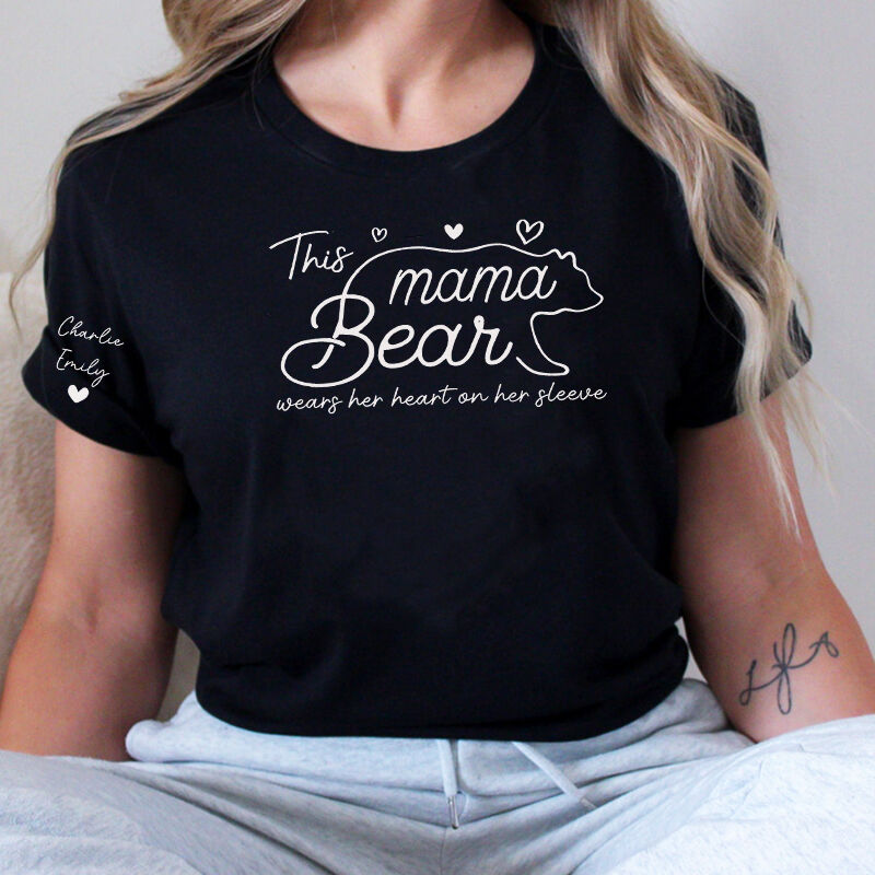 Personalized T-shirt Mama Bear Wears Her Heart On Her Sleeve Adorable Gift for Mother's Day