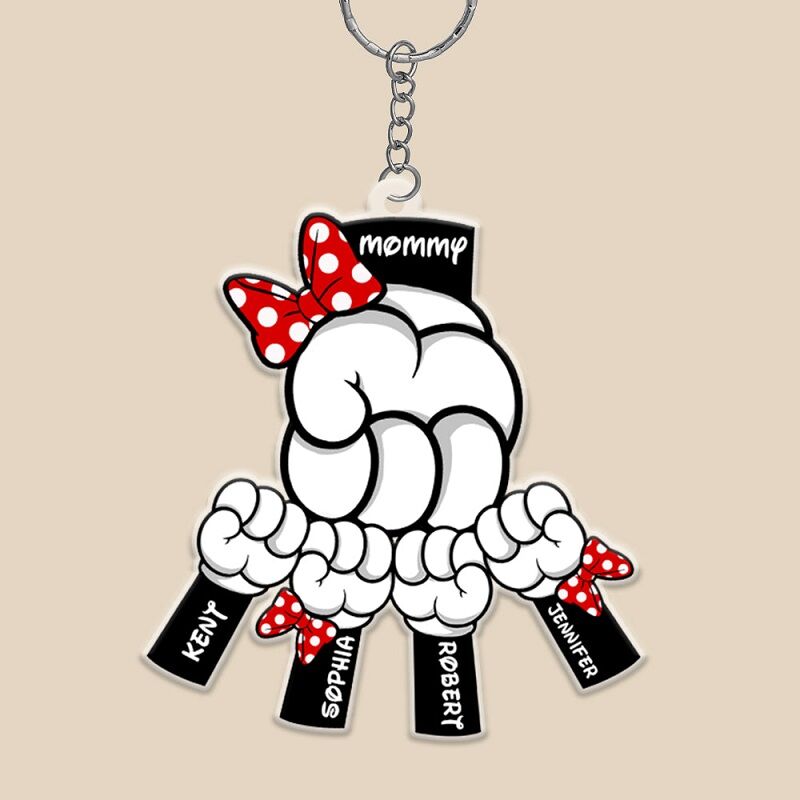 Personalized Keychain Cute Fist Bump Pattern Custom Names Design Perfect Gift for Family
