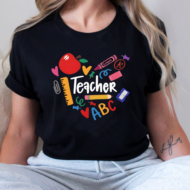 Personalized T-shirt Red Apple School Supplies Colorful Design Back to School Gift for Teacher