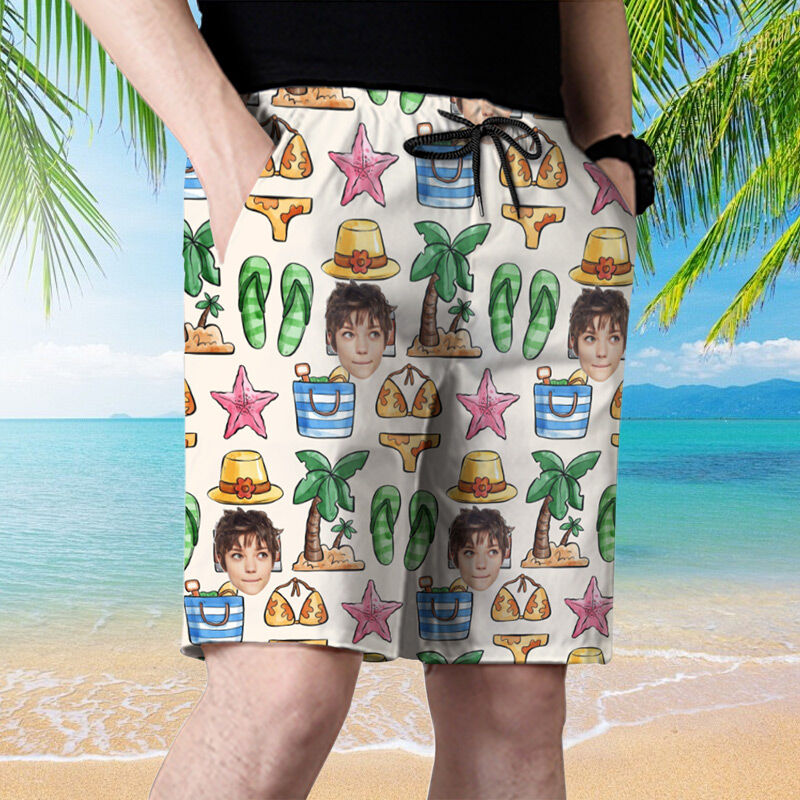 Shorts de plage Photo personnalisée  pour homme avec motif de vêtements d'été Cadeau pour petit ami