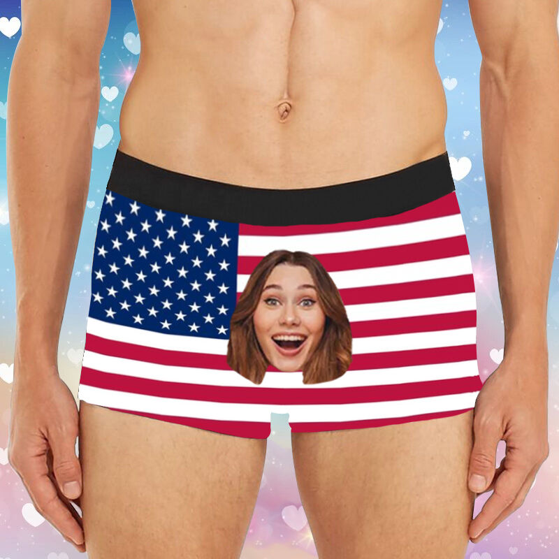 Personalized Picture Men's Underwear Boxer Briefs with Flag Pattern Cool Gift for Him