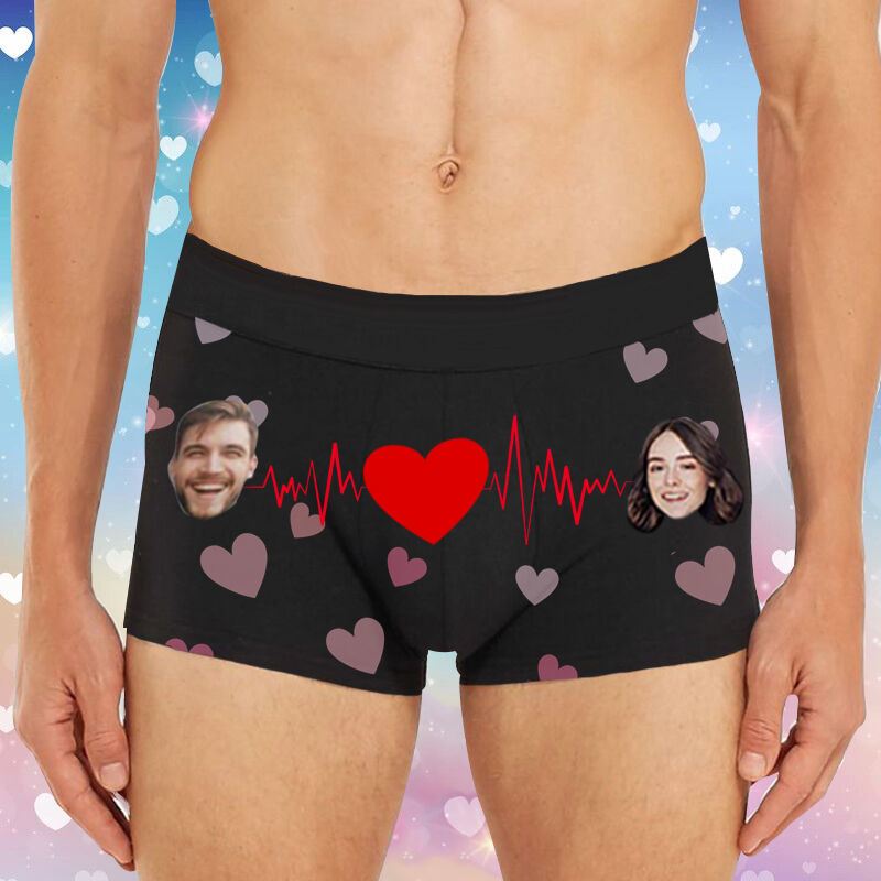 Personalisierte Foto Herrenunterwäsche Boxershorts mit elektrokardiographischem Muster Besonderes Geschenk für Ihn