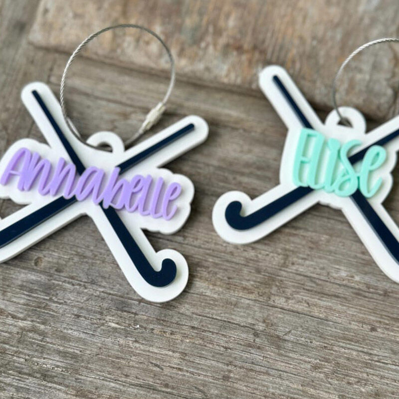 Gepersonaliseerde Hockey 3D afgedrukt sleutelhanger aangepaste naam cadeau voor sportliefhebbers