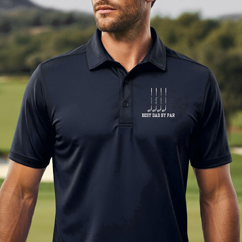 Personalized Name Embroidered Polo Shirt with Golf Clubs Pattern Funny Gift for Family