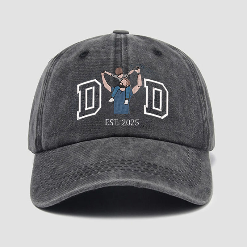 Personalized Hat Embroidered Custom Dad and Kids Photo Design Perfect Gift for Father's Day
