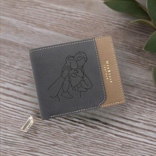 Personalized Frosted Men's Wallet Custom Family Sketch Photo Heartwarming Gift