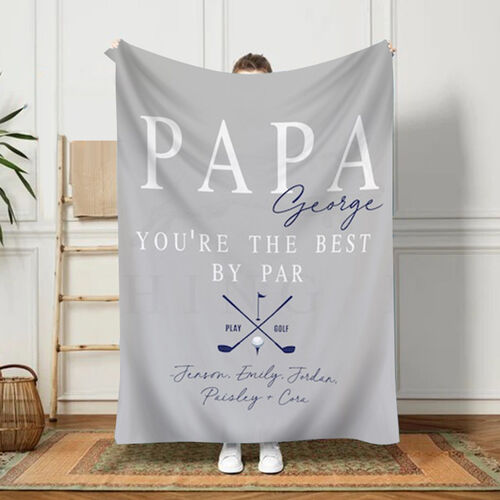 Custom Name Blanket with Golf Pattern Special Gift for Father's Day "You're The Best By Par"