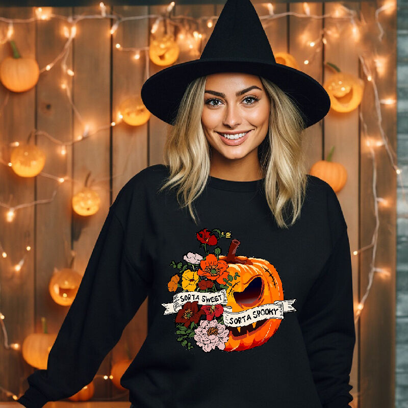 Beautiful Sweatshirt with Flower And Pumpkin Pattern Perfect Gift for Women
