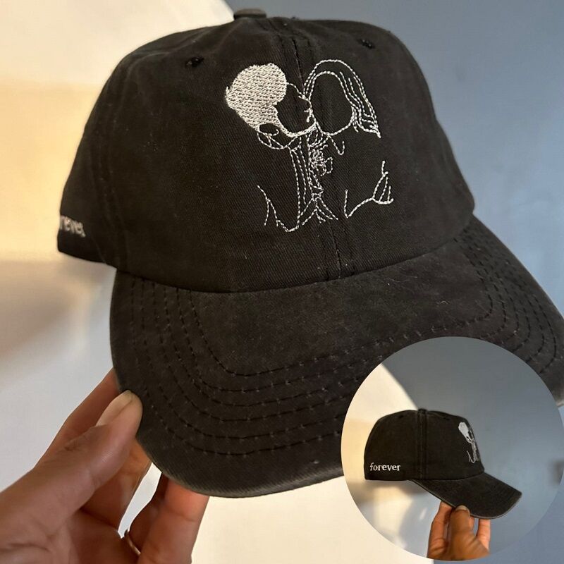 Personalized Hat Custom Embroidered Couple Portrait Line Design Perfect Gift for Lover