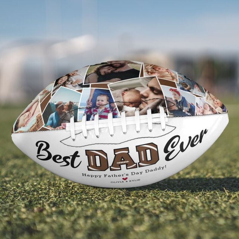 "Best Dad Ever" Personalized Football Add Photos for Dad