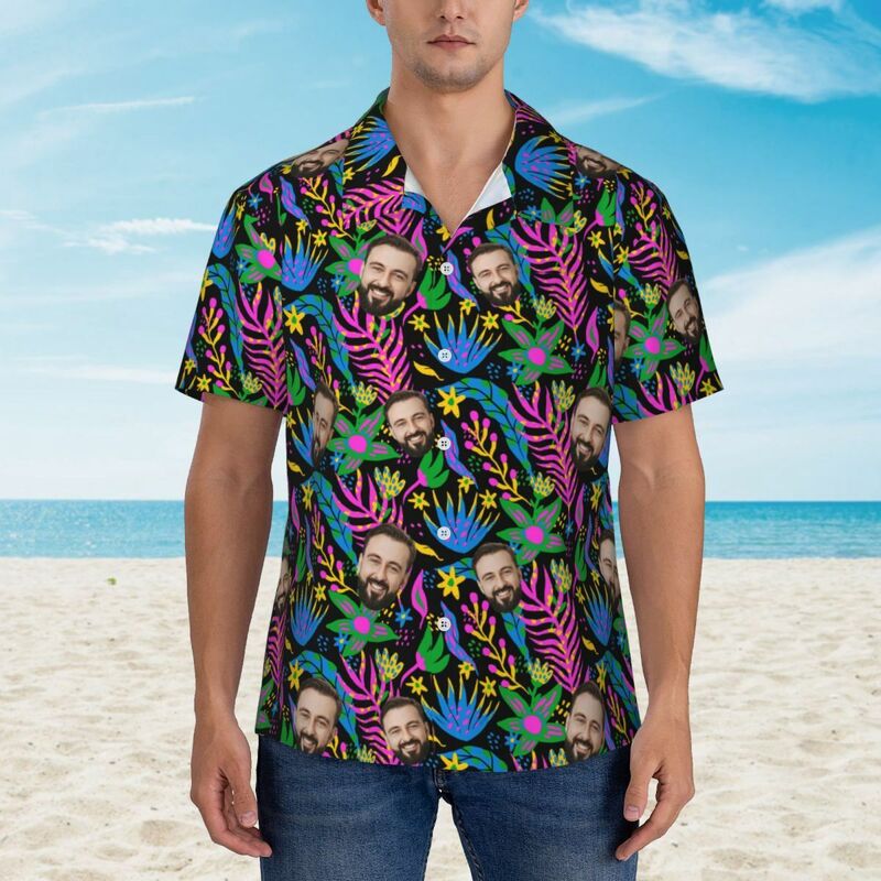 Men's Personalized Hawaiian Shirt with Colorful Leaf Print for Family