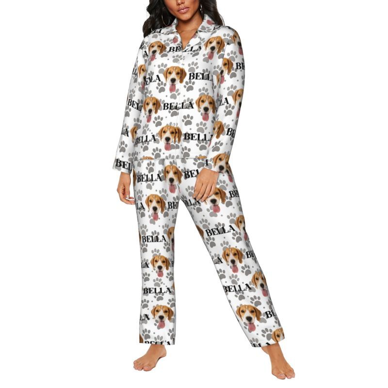 Pyjama personnalisé avec photo et nom d'animal de compagnie personnalisés et jolis motifs d'empreintes de pattes, cadeau pour les amoureux des animaux