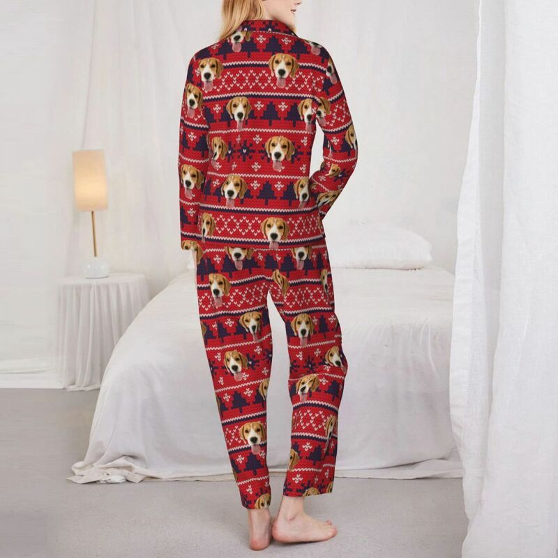 Personalized Pajamas Custom Photo Christmas Elements Red Style Pattern Design Gift for Family