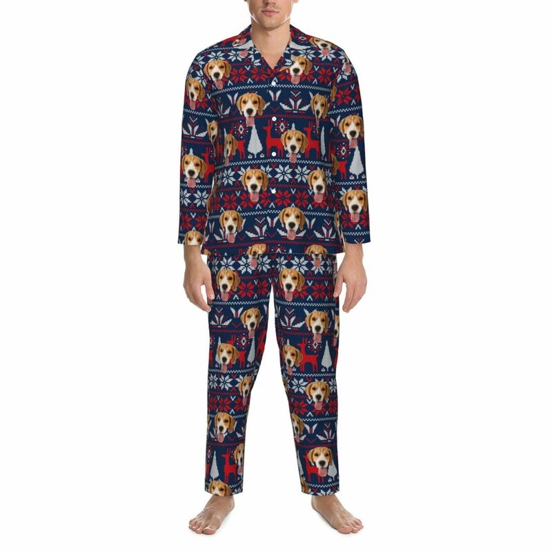 Personalisierte Pyjamas mit individuellem Foto Rentier Weihnachtselement Pixel-Muster Design Geschenk für die Familie