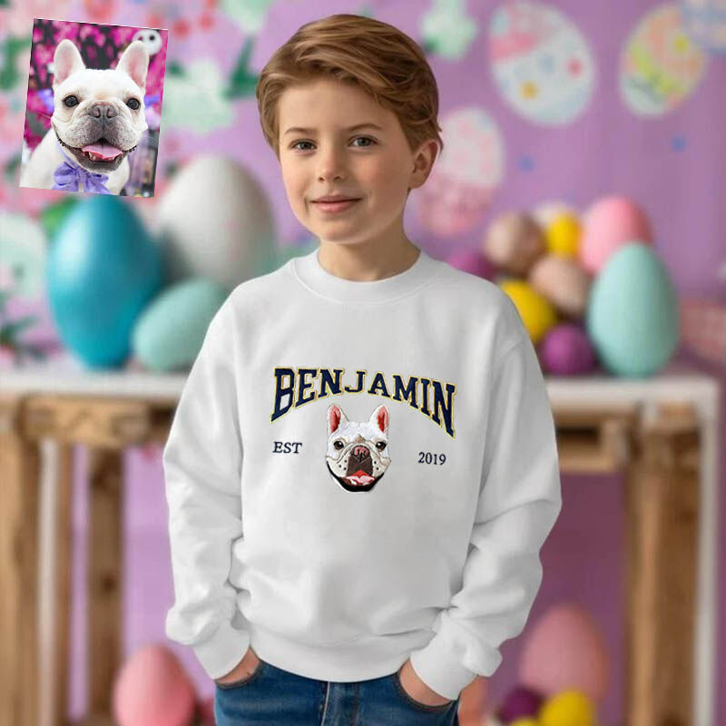 Personalized Kids Embroidered Sweatshirt Pet Head Custom Photo Name Design Attractive Gift for Children