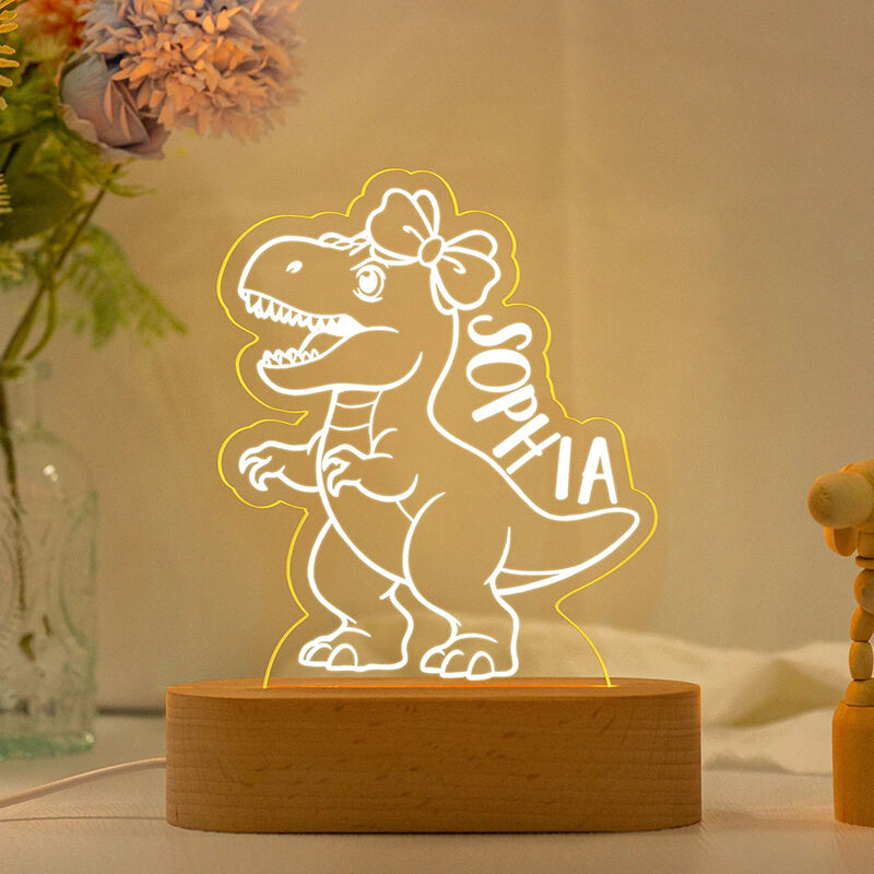 Personalized Name Night Light with Dinosaur Pattern Funny Gift for Kids