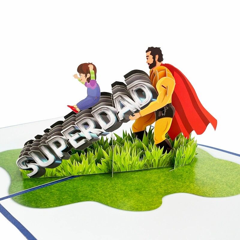3D Pop Up-kort Super Dad Play Slide Rolig design Kreativ fars dag gåva