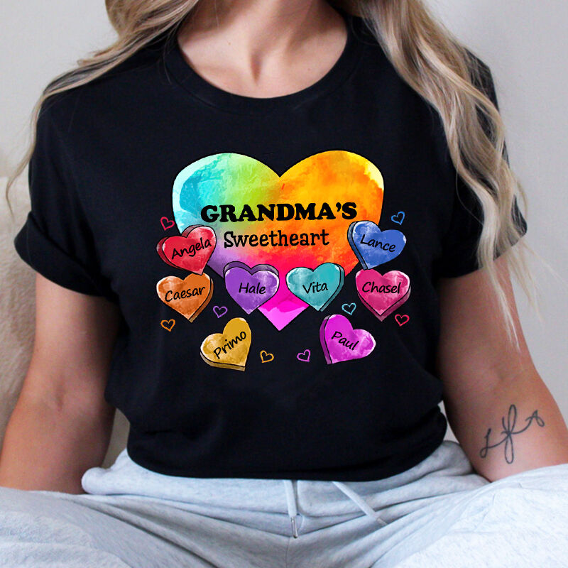 Personalized T-shirt Mom's Sweetheart Custom Kids Name Colorful Heart Design Gift for Mother's Day
