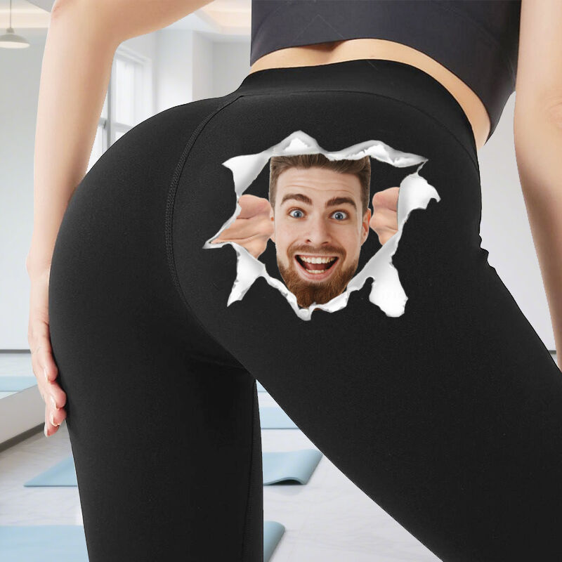 Personalized Leggings Custom Head Photo Fun Crack Pattern Design Creative Gift for Her Lovers