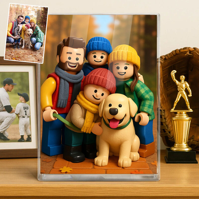Gepersonaliseerde bouwsteen fotostijl acryl plaquette cadeau voor familie