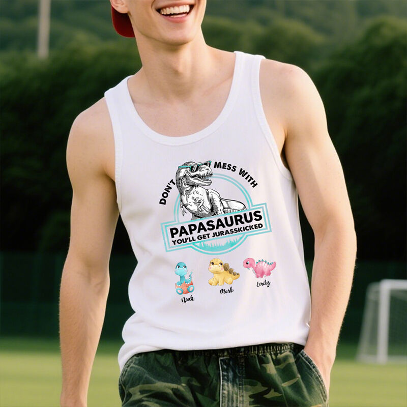 Personalized Tank Top Papasaurus Custom Baby Dinosaurs Pattern Design Perfect Father's Day Gift