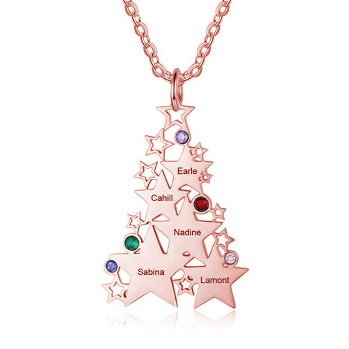 "Weihnachtsstern" Personalisierte Stammbaum-Halskette mit Geburtsstein